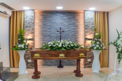 Funeral bouquet for coffin with set of flower for chapel with cross